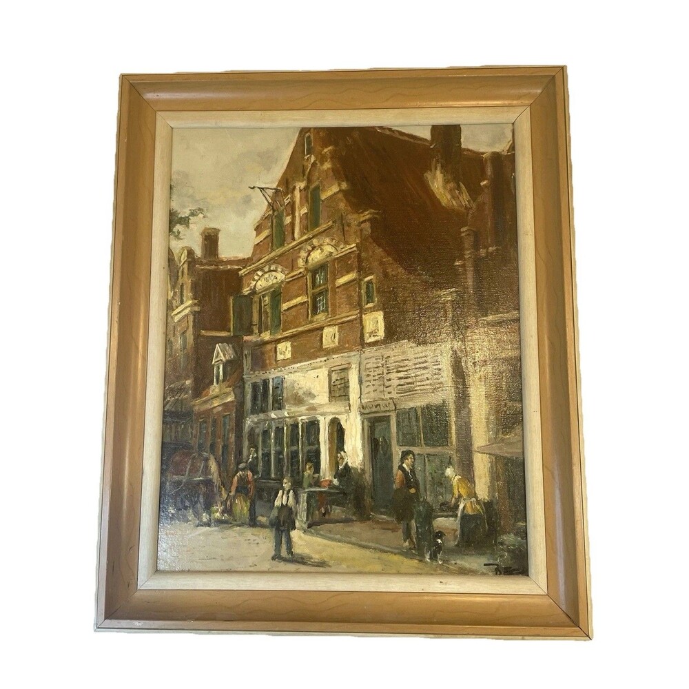 Colonial/European Street Oil Painting On Canvas Artist Signed Beck 20x24 Framed